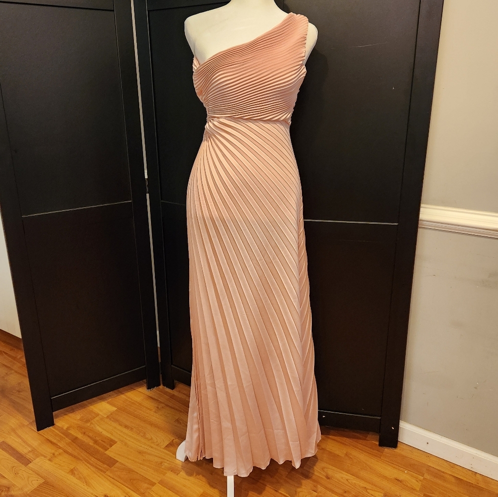 Elegant Pink Pleated One Shoulder Gown